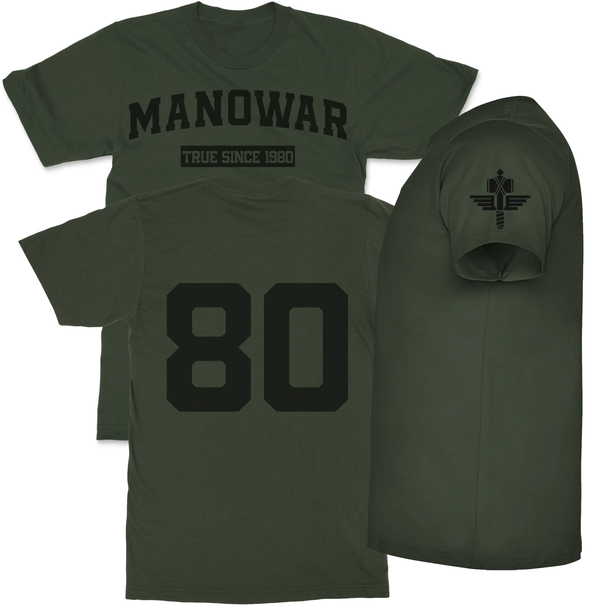 Manowar T-Shirt True Since 1980 green with logo - Image 3