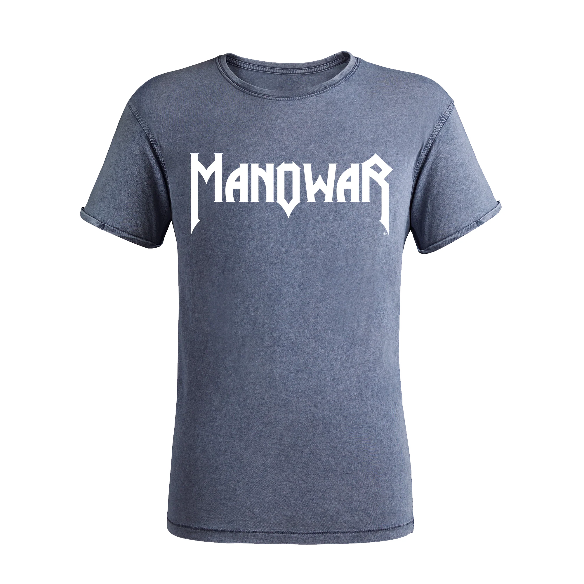 MANOWAR T-SHIRT BLUE ACID WASH VINTAGE LOGO - Image 2
